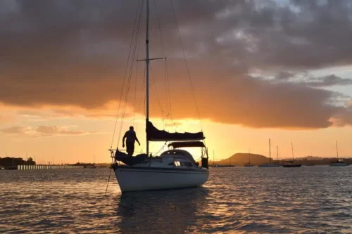 Fishing boat at sunset