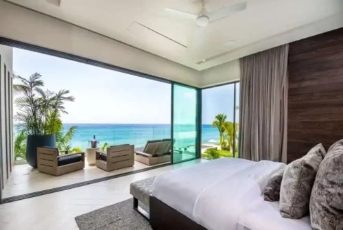 Luxury master bedroom overlooking the Caribbean Sea