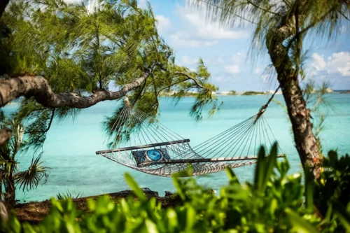 Relax lying in a hammock looking out over the Caribbean sea